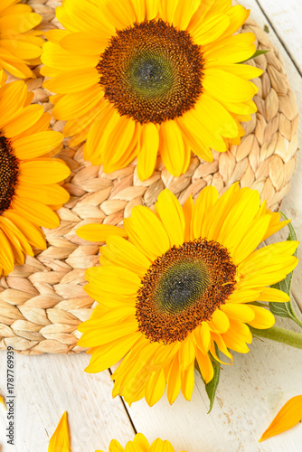 Beautiful sunflowers and pe...