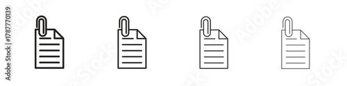 Attach document icon outline symbol. Editable Stroke collection.