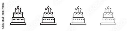 Birthday cake icon outline symbol. Editable Stroke collection.