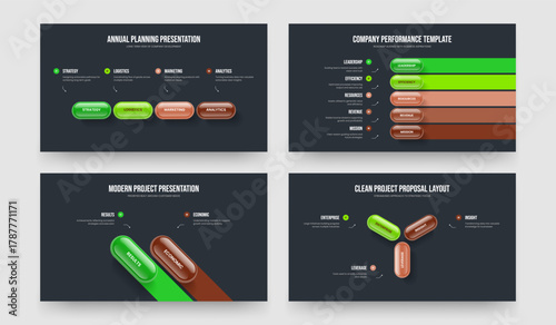 Financial Visualization Four Five Two Three Option Infographic Frame Template Vector Illustration Bundle. Project Performance 4 5 2 3 Step Diagram Slide Design Collection.