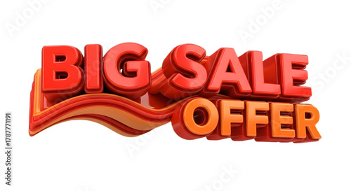 A big sale offer text in red and orange with a ribbon underneath with transparent background
