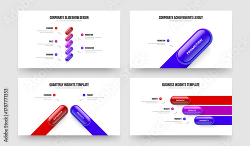 Market Strategy 5 1 2 3 Element Infographic Slideshow Template Collection. Investor Launch Five One Two Three Option Diagram Frame Design Vector Illustration Set.