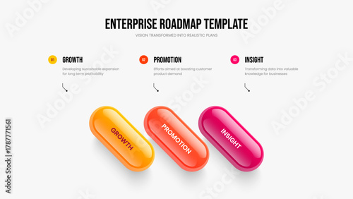 Business Overview 3 Element Diagram Presentation Design. Market Analysis Frame Layout Vector Illustration. Modern Introduction Three Option Infographic Slideshow Template.