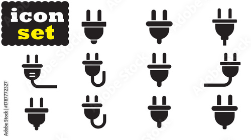 Electric plug icon Set, Electric plug solid vector