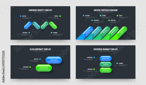 Market Introduction 4 5 2 3 Step Infographic Slide Template Set. Investor Insight Four Five Two Three Option Diagram Presentation Design Vector Illustration Bundle.
