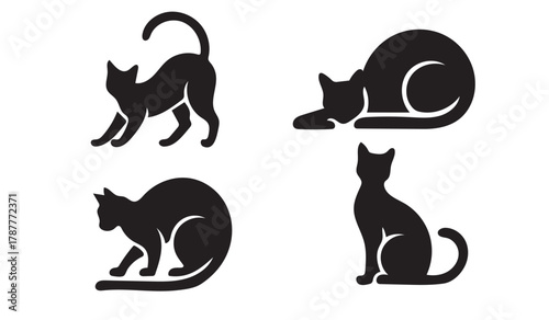 Black Cat Silhouettes in Various Poses