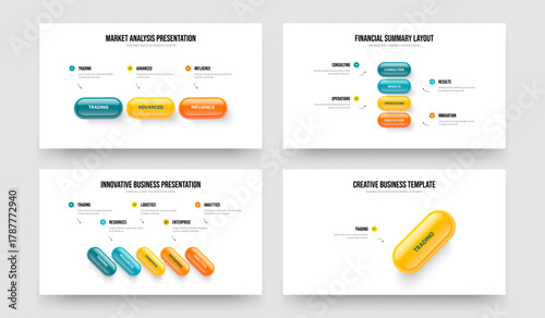 Visual Visualization Three Four Five One Step Diagram Presentation Layout Vector Illustration Bundle. Project Review 3 4 5 1 Option Infographic Frame Template Set.
