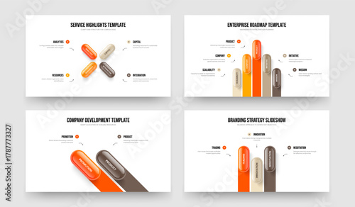 Product Briefing Four Five Two Three Step Infographic Slide Layout Vector Illustration Collection. Business Proposal 4 5 2 3 Option Diagram Presentation Design Bundle.