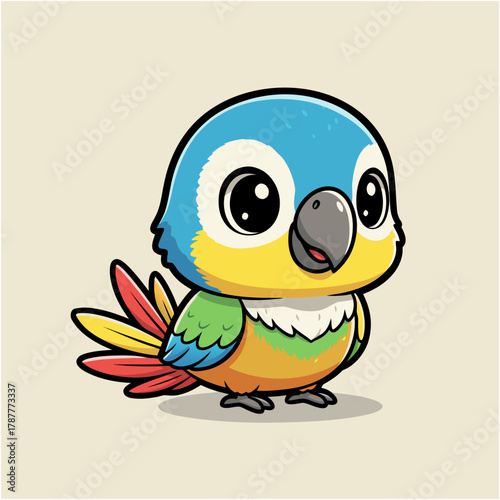 Charming Baby Parrot Mascot with Big Eyes, a Colorful Cartoon Vector Illustration