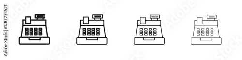 Cash register icon outline symbol. Editable Stroke collection.