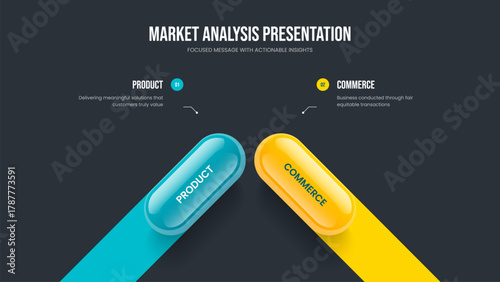 Visual Profile Slideshow Design Vector Illustration. Sales Portfolio 2 Step Diagram Presentation Template. Product Overview Two Element Infographic Frame Layout.