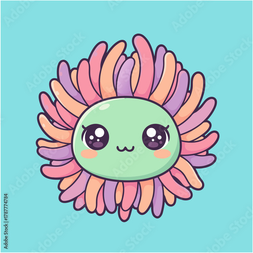 Adorable Cartoon Sea Anemone Cute Aquatic Creature with Smiling Face and Tentacles