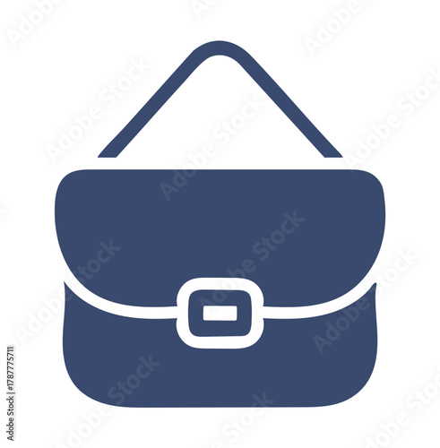 Dark blue satchel bag icon with a white buckle detail on a white background illustration