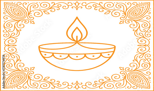 Traditional Indian Diya Vector Illustration with Intricate Floral Engraving for Diwali
