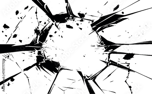 Surface of broken glass texture. Sketch shattered or crushed glass effect. Vector illustration isolated on white background. Window after crash or bullet, Broken mirror texture. Vector High resolution