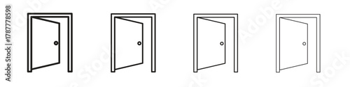 Entrance door icon outline symbol. Editable Stroke collection.
