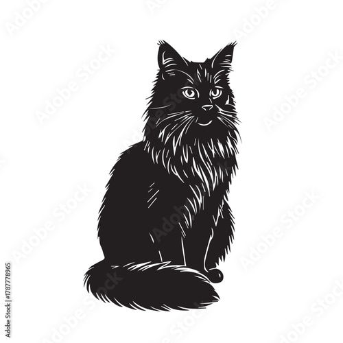 Adorable Domestic Cat Sitting and Looking Curiously at Camera