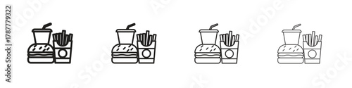 Fast food icon outline symbol. Editable Stroke collection.