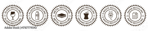Recycling Icons Collection Glass Plastic Metal Organic E-Waste Paper