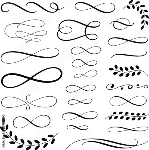 simple black calligraphy strokes and decorative lines bundle