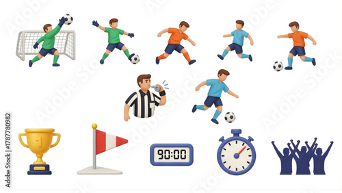 Vibrant Soccer Game Clipart Set Players, Trophy, and Referee Elements