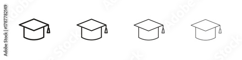Graduation cap icon outline symbol. Editable Stroke collection.