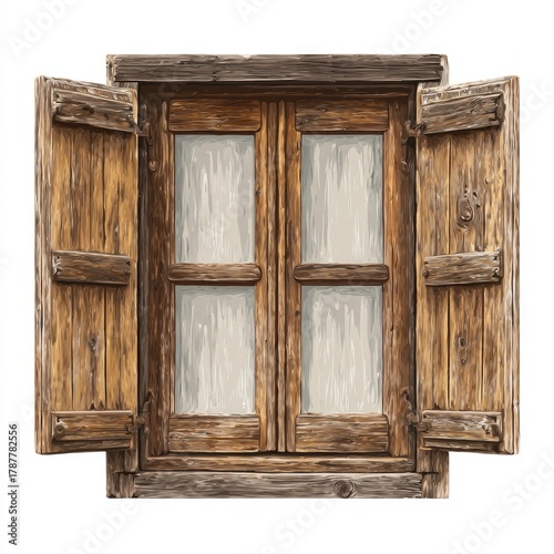 Aged wooden window with open shutters (1)