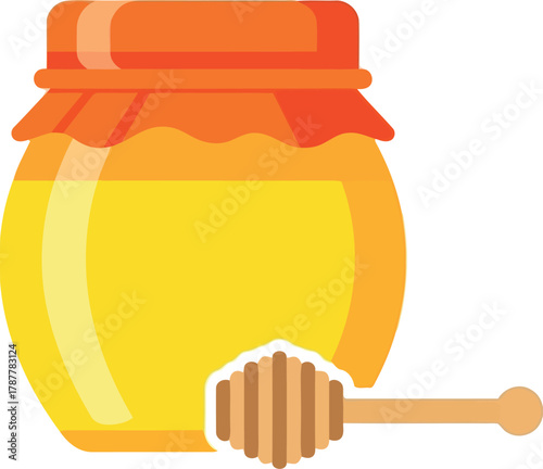 Golden honey jar with dipper sweet food illustration