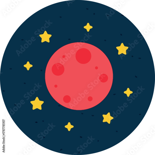 Red moon eclipse stars night sky flat icon