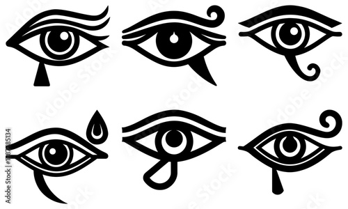 Ancient Egyptian Eyes: Mystical Symbols of Protection and Power, Explore the Rich History and Culture, Black Vector Illustration for Creative Projects