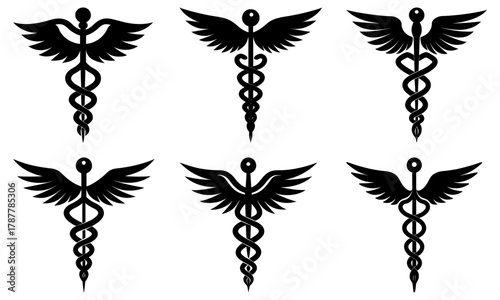 Medical caduceus symbols for health, wellness, and healing practices with a professional and elegant design for healthcare business branding needs