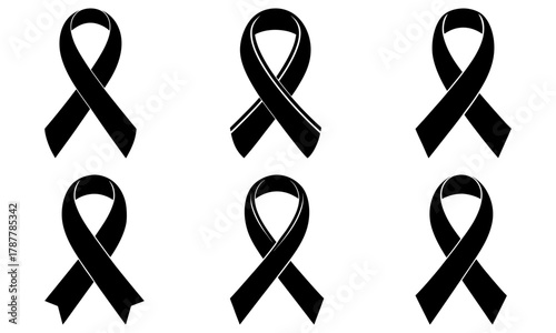 Elegant black awareness ribbons symbolizing support, grief, and remembrance, perfect for memorial projects and charitable campaigns; scalable vector graphic