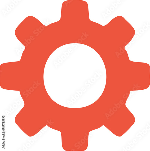 Vibrant orange gear illustration against a dark backdrop conveys technical prowess