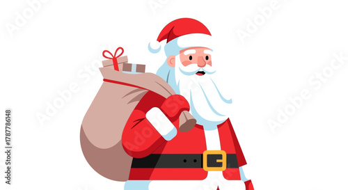 Festive Santa Claus with a Sack of Gifts, Ready for Christmas Eve Celebrations