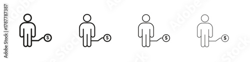 Man with debt icon outline symbol. Editable Stroke collection.