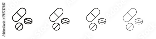 Medicine pills icon outline symbol. Editable Stroke collection.