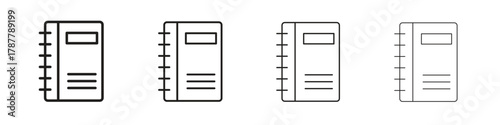 Notebook icon outline symbol. Editable Stroke collection.