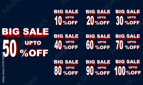 Bold Sale Typography Set: High-Contrast Percentage Discount Banners with Red Drop Shadow for E commerce and Retail Promotions