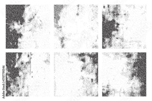 Square halftone stipple textures for social media design. Pop art style dotted backgrounds. Grunge punk y2k collage design. Old worn dirty vintage paper texture. Grunge overlay retro cover, album