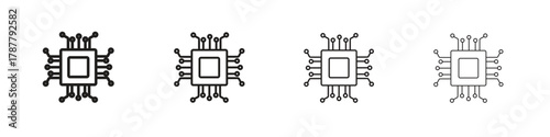 Processor icon outline symbol. Editable Stroke collection.