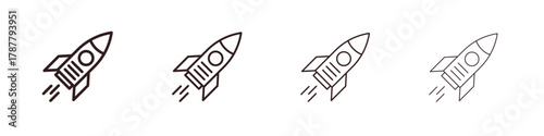 Rocket launch icon outline symbol. Editable Stroke collection.