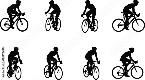 Cyclist riding on road bicycle silhouette vector illustration, fitness sport concept design, outdoor racing, exercise, competition, and healthy lifestyle art