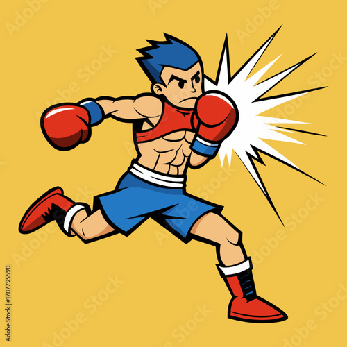 Cartoon boxer delivering a powerful punch with a starburst effect