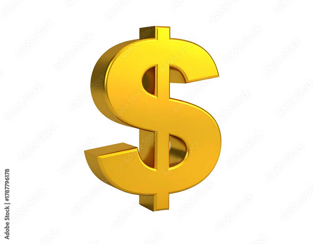 Fototapeta premium A shiny, golden, 3D dollar sign, set against a stark black background