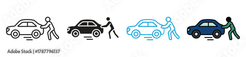 Pushing car icon set. pushing cars  icon simple vector isolated symbol , vector illustration.