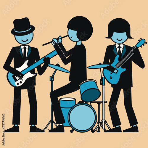 Stylized band playing music together
