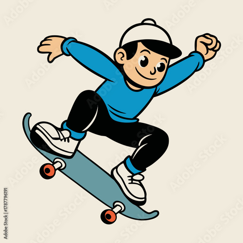 Cartoon boy performing a skateboard trick