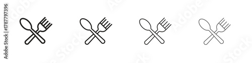 Spoon and Fork icon outline symbol. Editable Stroke collection.