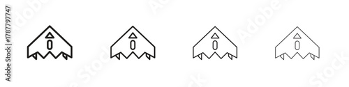 Stealth plane icon outline symbol. Editable Stroke collection.