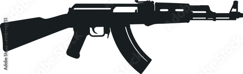 Silhouette of automatic assault rifle, AK47 gun vector illustration, military weapon icon, black firearm design for defense, army, and combat concept